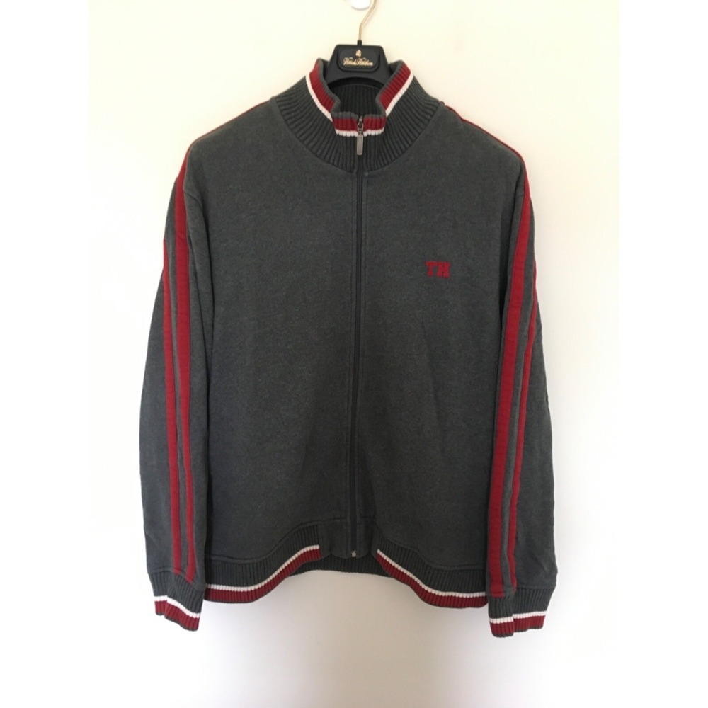 VTG 2004 Tommy Hilfiger Mens Sz L Track Jacket Fleece Lined Cotton Blend Gray